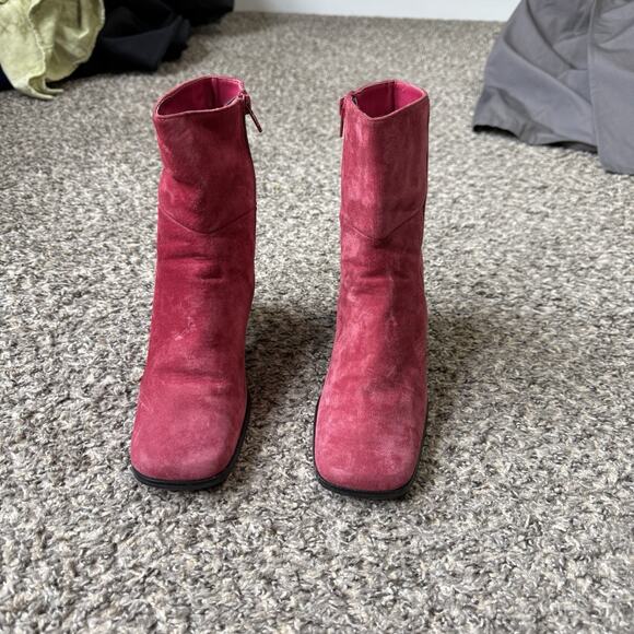 VTG Y2K Chadwick’s Boots Red Suede Leather Square Toe Block Heel Size 8 M Retro - Picture 3 of 11